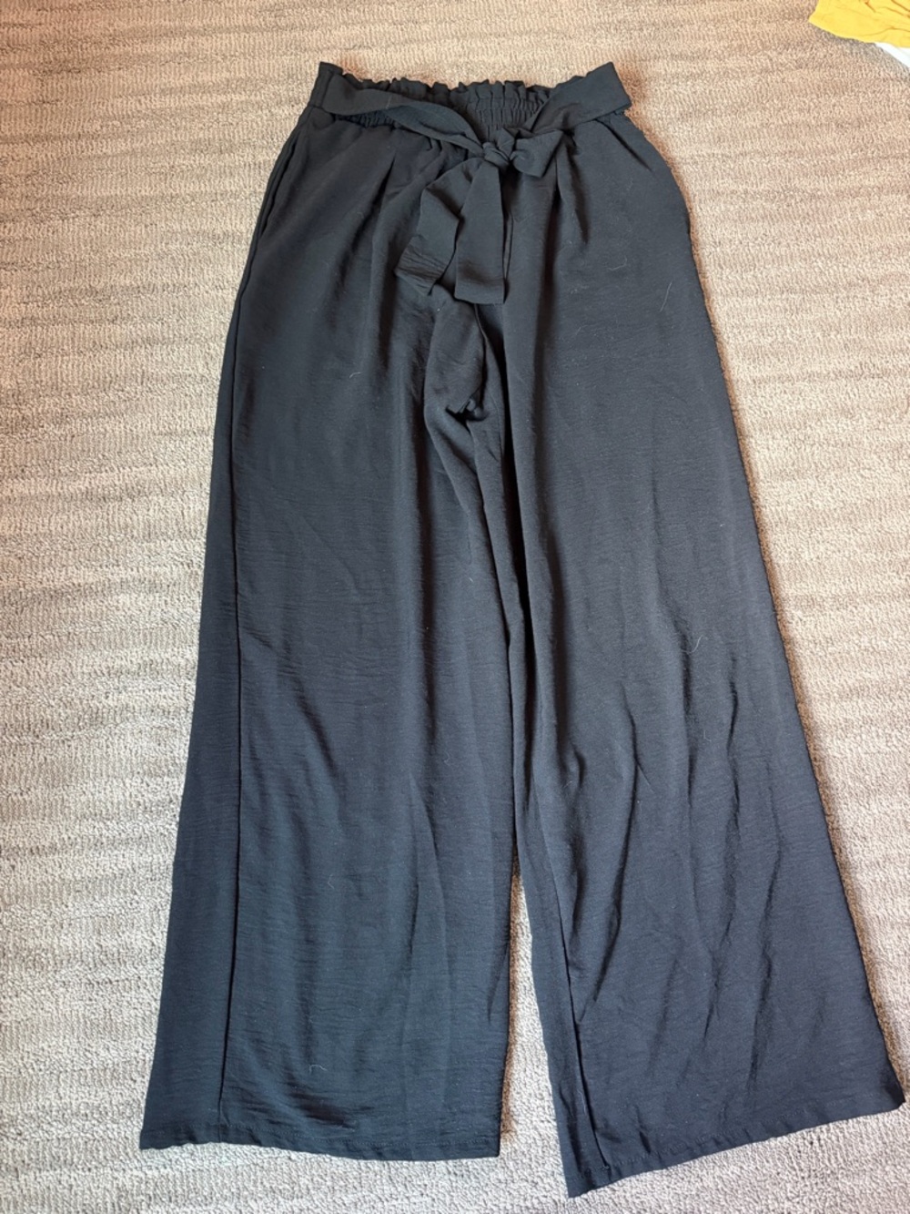 Black Paperbag Waist Wide Leg Pants – Flowy Lounge Work Pants – Size M